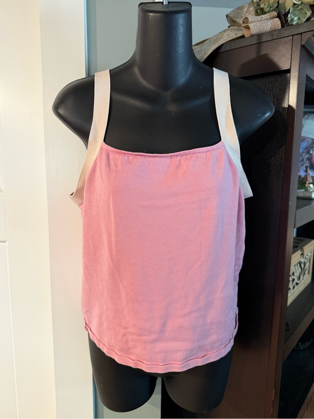 Vintage Lauren Ralph Lauren Green Label Silk Pink Tank Top with Cream Straps